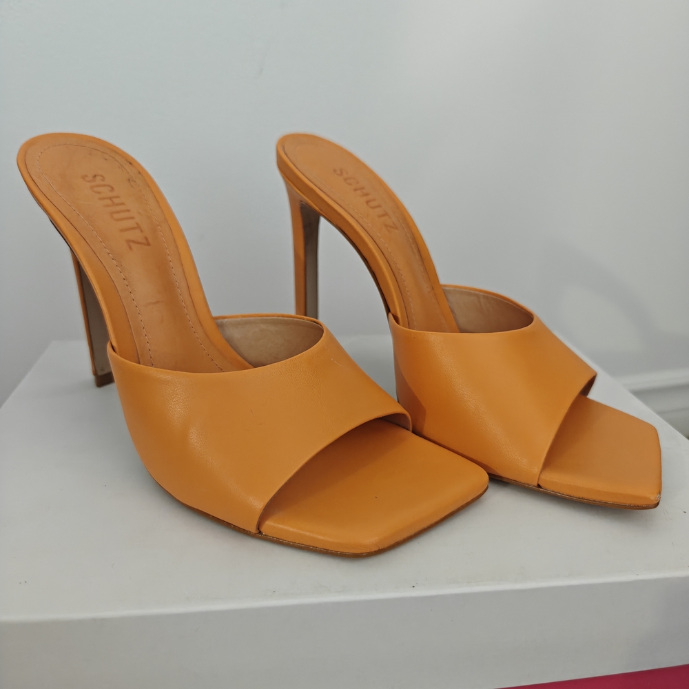 Schutz Women's Orange Heeled Mules